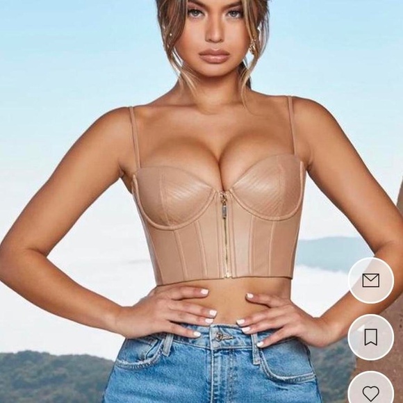Oh Polly Faux Leather Tan Corset Top - Picture 1 of 6